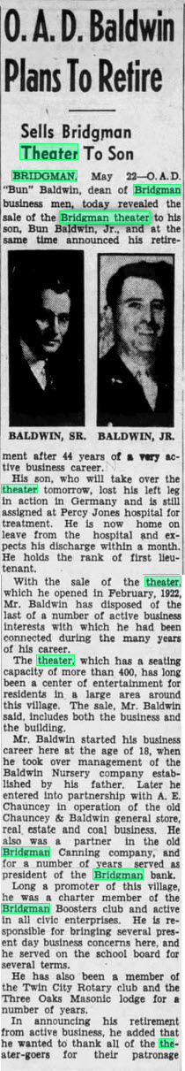 Bridgman Theatre - May 23 1946 Son Buys
